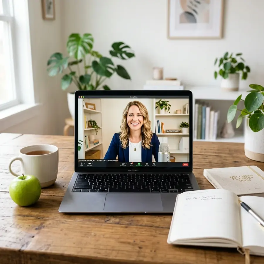 Computador com atendimento por videochamada em ambiente tranquilo